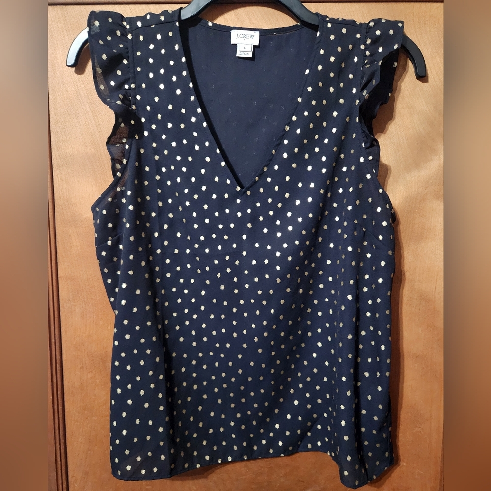 EUC J. Crew Printed Sleeveless Ruffle top, sz L